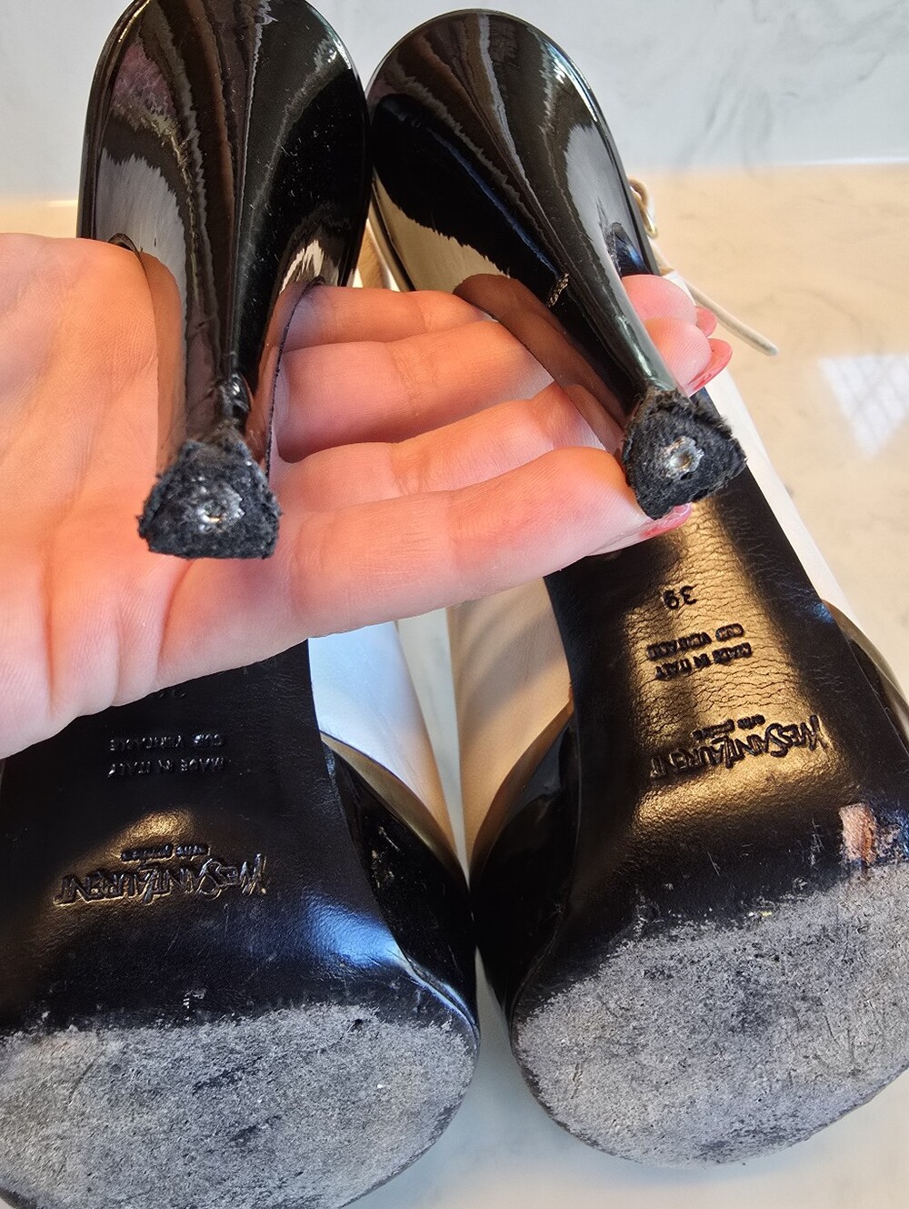 Yves Saint Laurent Rive Gauche Leather Colorblock Pattern Slingback Pumps 39 - Picture 7 of 14